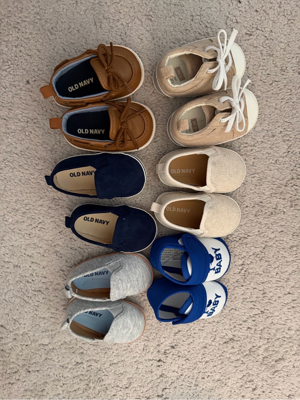 Old Navy Baby Shoe Lot — Brown, Navy, Cream, Gray, Blue